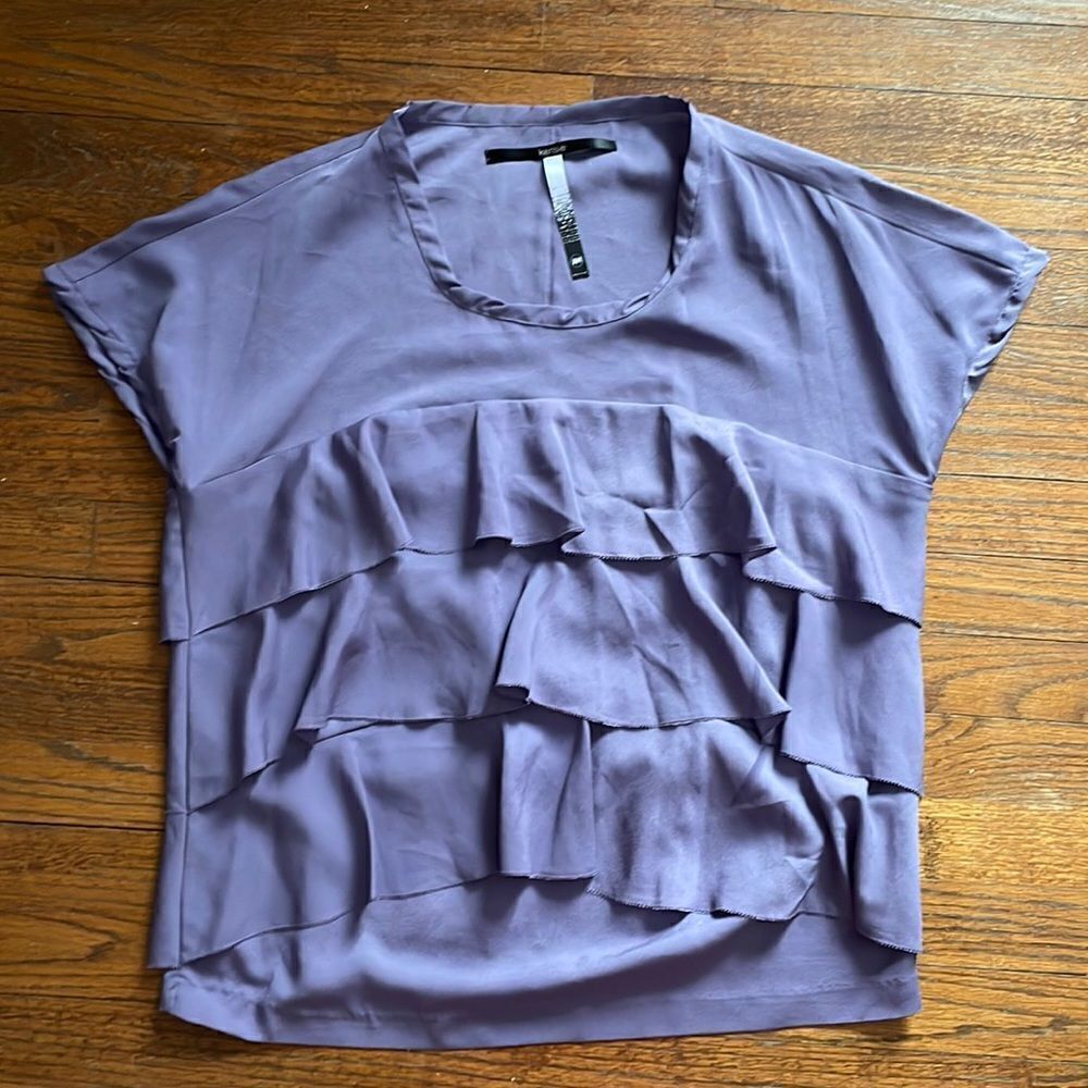 Kensie Purple Ruffle Short Sleeve Top